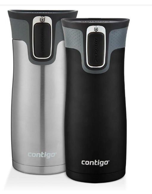 Contigo Autoseal West Loop - Bebida aislada, 16 oz, acero inoxidable/negro mate SET 2 VASOS